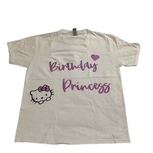 👜Handmade Hello‎ Kitty "Birthday Princess" T-Shirt Size M White & Pink - EUC